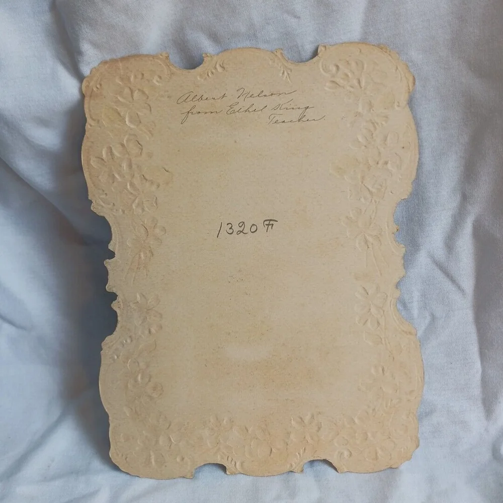 Antique Victorian Winter Farm Die Cut Embossed Card